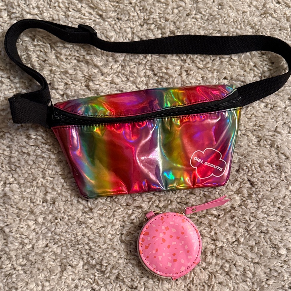 Fidelity Rainbow Holographic Fanny Pack with Pink Pouch